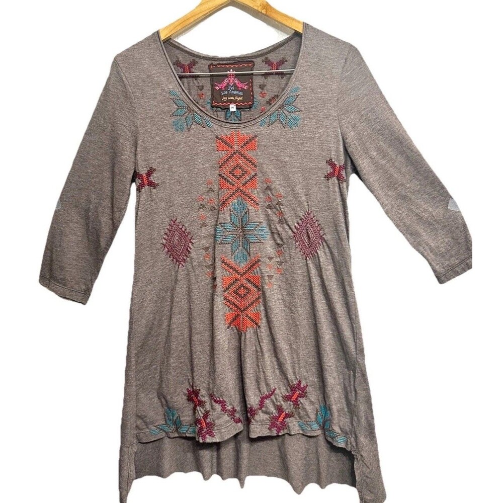 Johnny Was JWLA‎ Joy Love Light Sz M Women Aztec Embroidered Tunic Boho Western